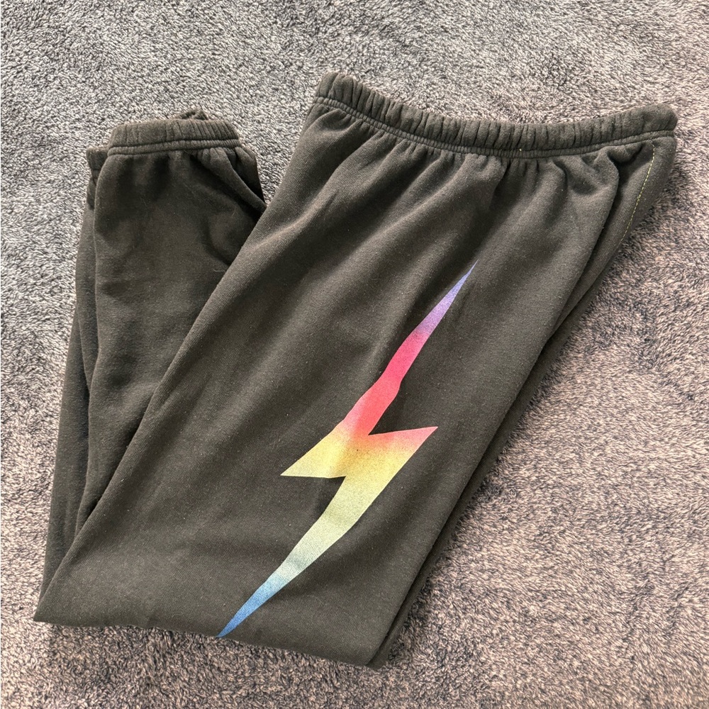 Aviator Nation sweatpants large dark grey/black neon lightning bolt